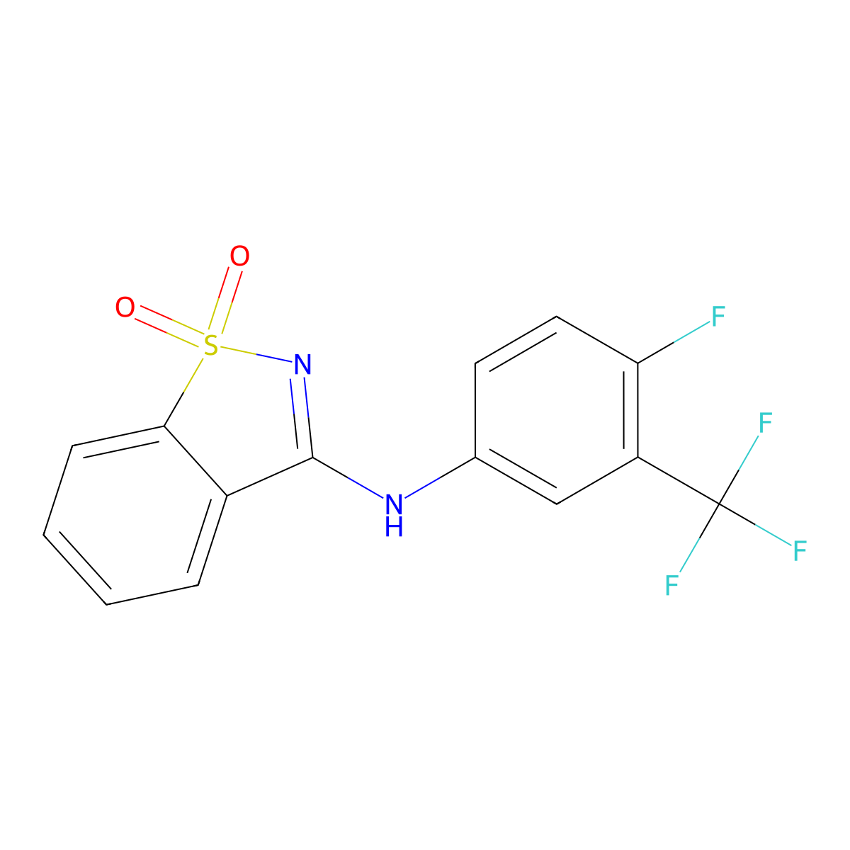 N-[4-fluoro-3-(trifluoromethyl)phenyl]-1,1-dioxo-1,2-benzothiazol-3-amine molecular structure, CAS 663199-97-1