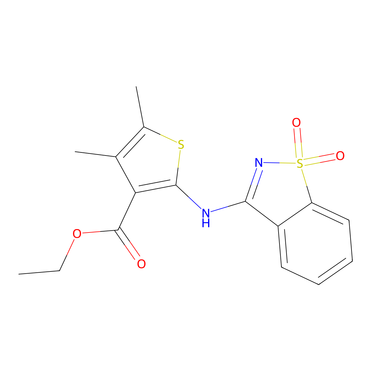 Ethyl 2-[(1,1-dioxido-1,2-benzisothiazol-3-yl)amino]-4,5-dimethyl-3-thiophenecarboxylate molecular structure, CAS 663200-15-5