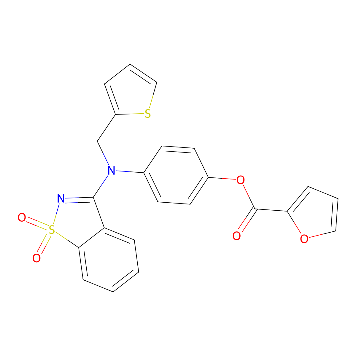 4-[(1,1-Dioxido-1,2-benzisothiazol-3-yl)(2-thienylmethyl)amino]phenyl 2-furoate molecular structure, CAS 663200-24-6