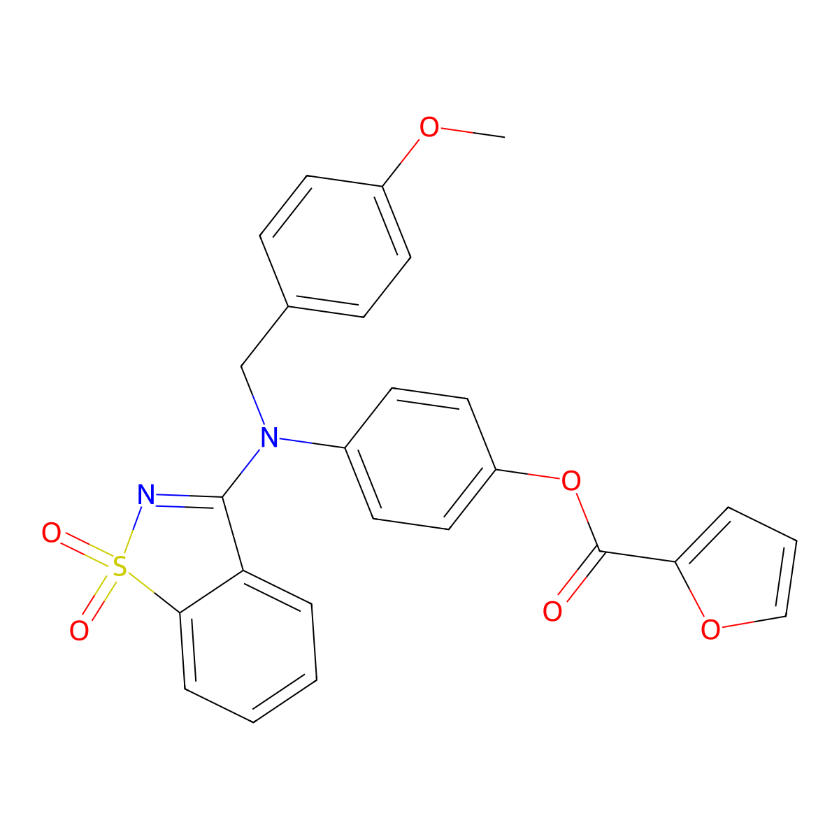 4-[(1,1-Dioxido-1,2-benzothiazol-3-yl)(4-methoxybenzyl)amino]phenyl furan-2-carboxylate molecular structure, CAS 663200-27-9