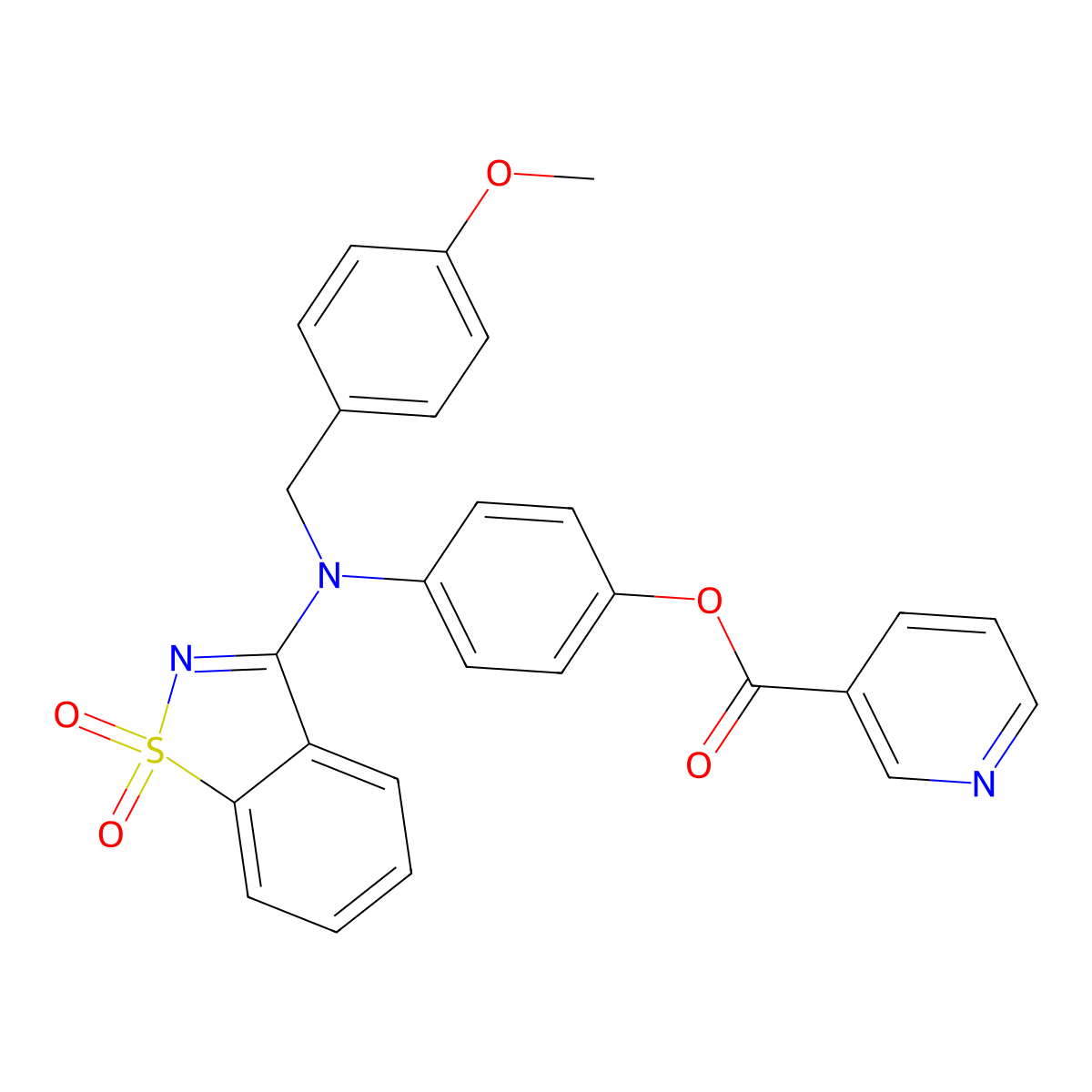 4-[(1,1-Dioxido-1,2-benzothiazol-3-yl)(4-methoxybenzyl)amino]phenyl pyridine-3-carboxylate molecular structure, CAS 663200-29-1