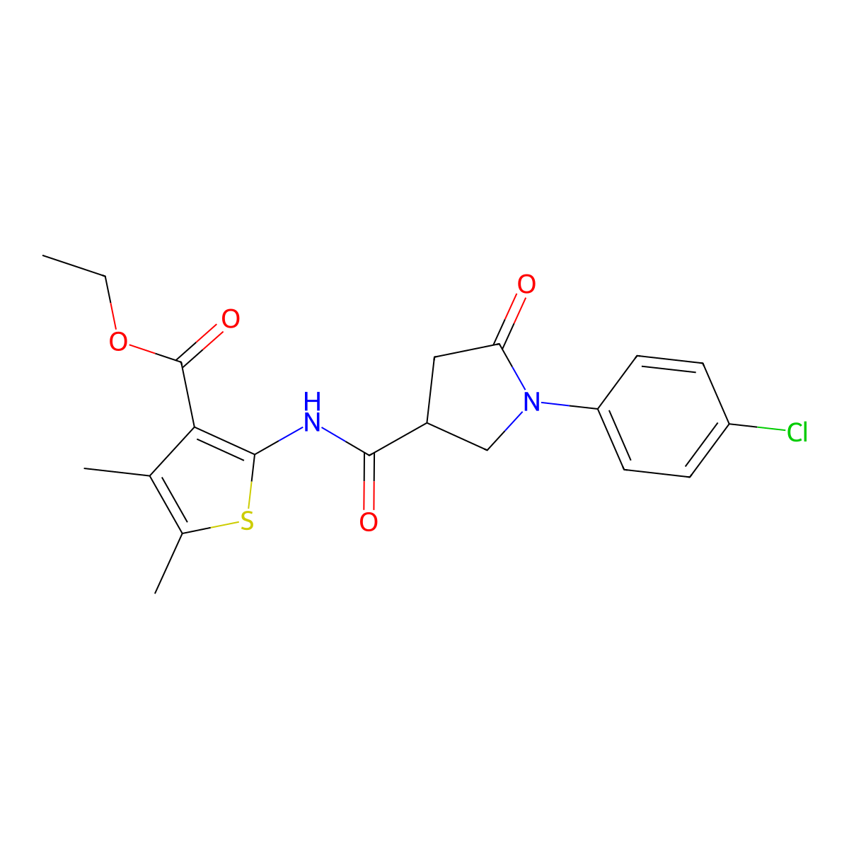 Ethyl 2-({[1-(4-chlorophenyl)-5-oxopyrrolidin-3-yl]carbonyl}amino)-4,5-dimethylthiophene-3-carboxylate molecular structure, CAS 663200-35-9