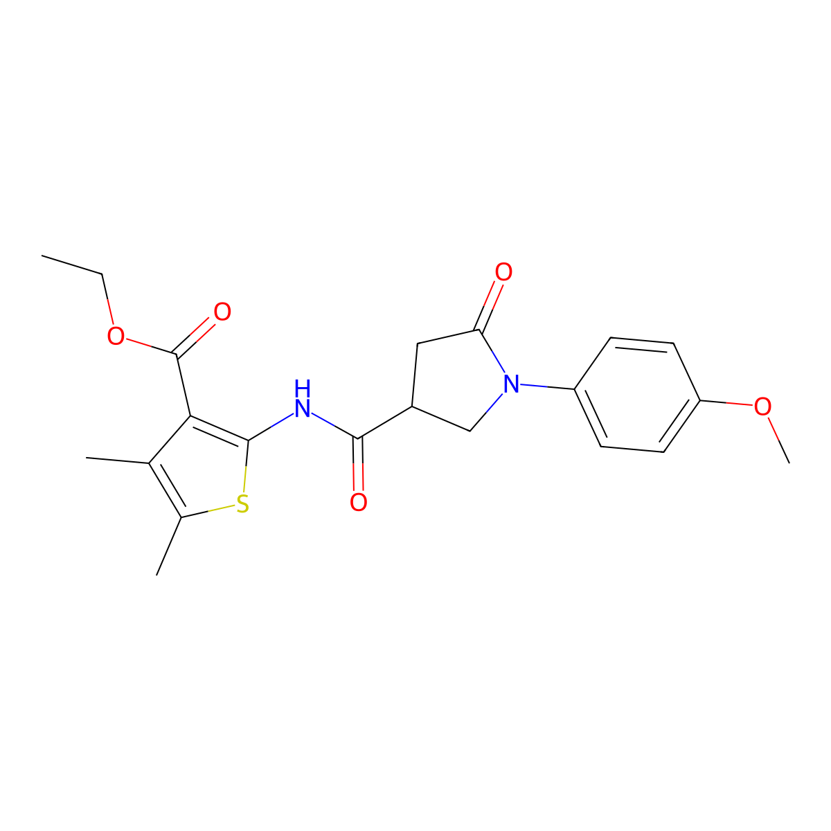 Ethyl 2-({[1-(4-methoxyphenyl)-5-oxopyrrolidin-3-yl]carbonyl}amino)-4,5-dimethylthiophene-3-carboxylate molecular structure, CAS 663200-36-0