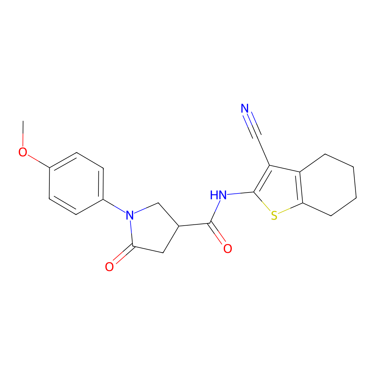 N-(3-cyano-4,5,6,7-tetrahydro-1-benzothiophen-2-yl)-1-(4-methoxyphenyl)-5-oxopyrrolidine-3-carboxamide molecular structure, CAS 663200-37-1