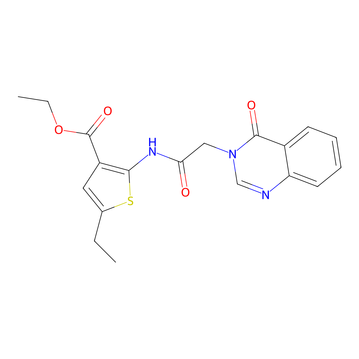 ethyl 5-ethyl-2-{[(4-oxoquinazolin-3(4H)-yl)acetyl]amino}thiophene-3-carboxylate molecular structure, CAS 663200-47-3