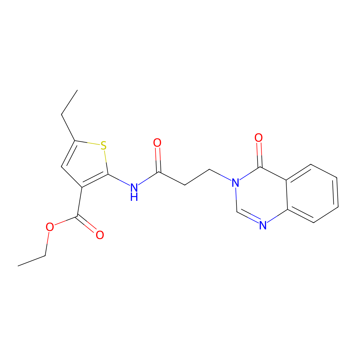 ethyl 5-ethyl-2-{[3-(4-oxoquinazolin-3(4H)-yl)propanoyl]amino}thiophene-3-carboxylate molecular structure, CAS 663200-50-8