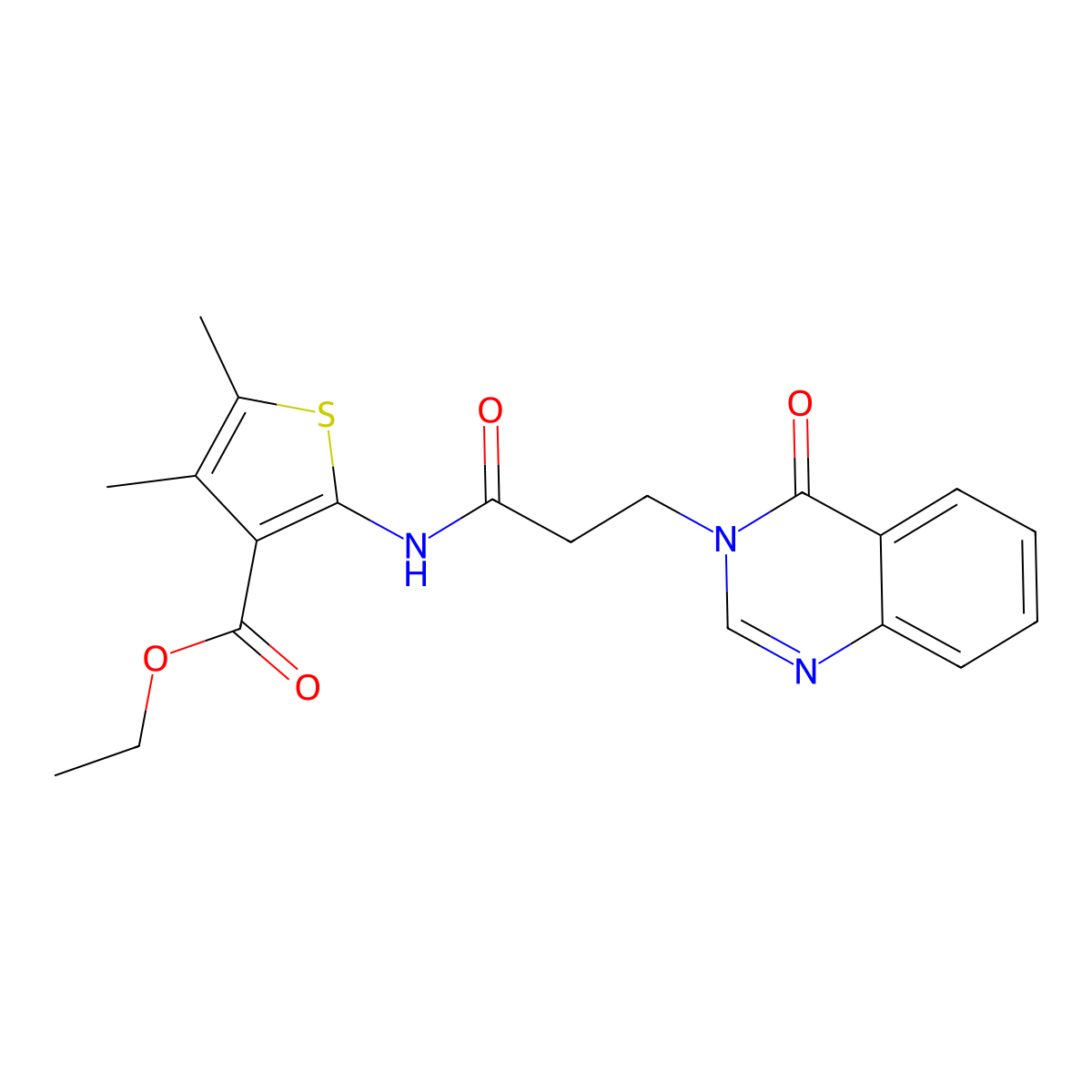 ethyl 4,5-dimethyl-2-{[3-(4-oxoquinazolin-3(4H)-yl)propanoyl]amino}thiophene-3-carboxylate molecular structure, CAS 663200-51-9