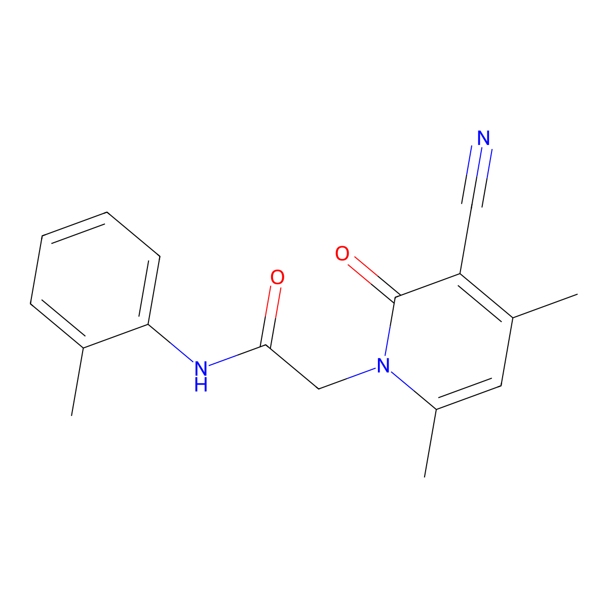 2-(3-cyano-4,6-dimethyl-2-oxopyridin-1-yl)-N-(2-methylphenyl)acetamide molecular structure, CAS 663200-52-0
