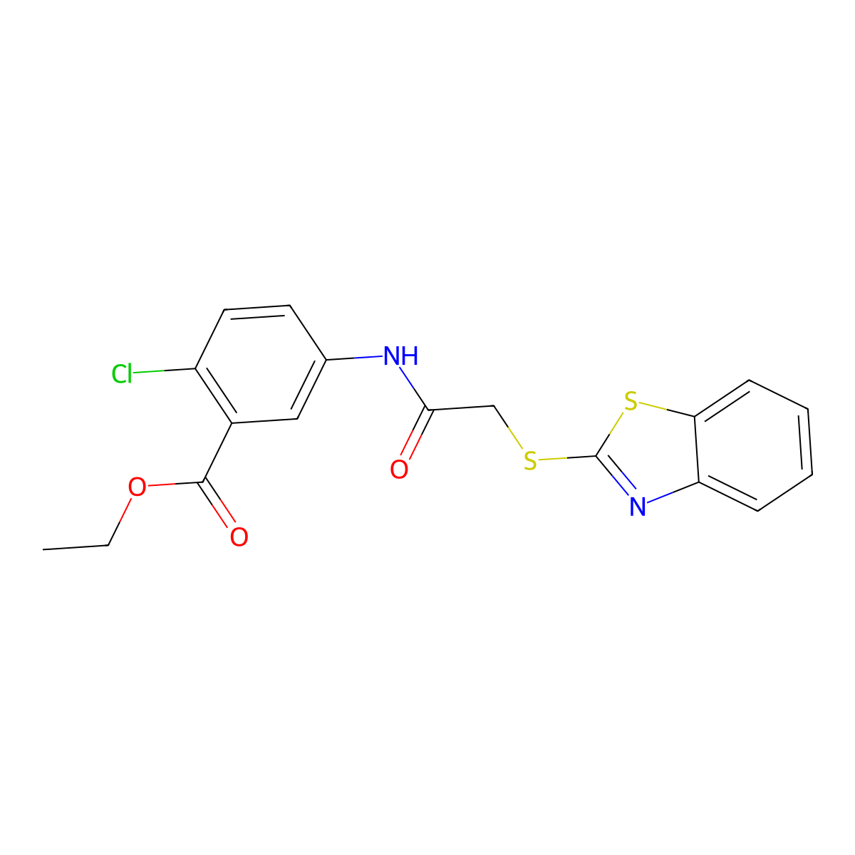 Ethyl 5-{[(1,3-benzothiazol-2-ylsulfanyl)acetyl]amino}-2-chlorobenzoate molecular structure, CAS 663200-94-0