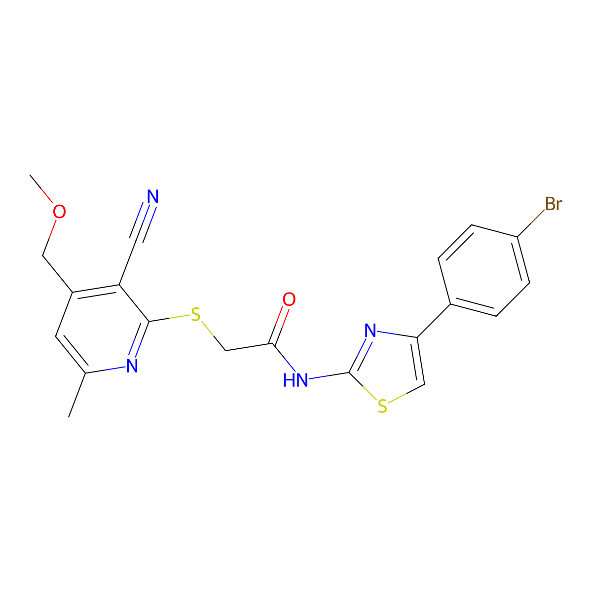 N-[4-(4-bromophenyl)-1,3-thiazol-2-yl]-2-[3-cyano-4-(methoxymethyl)-6-methylpyridin-2-yl]sulfanylacetamide molecular structure, CAS 663202-51-5