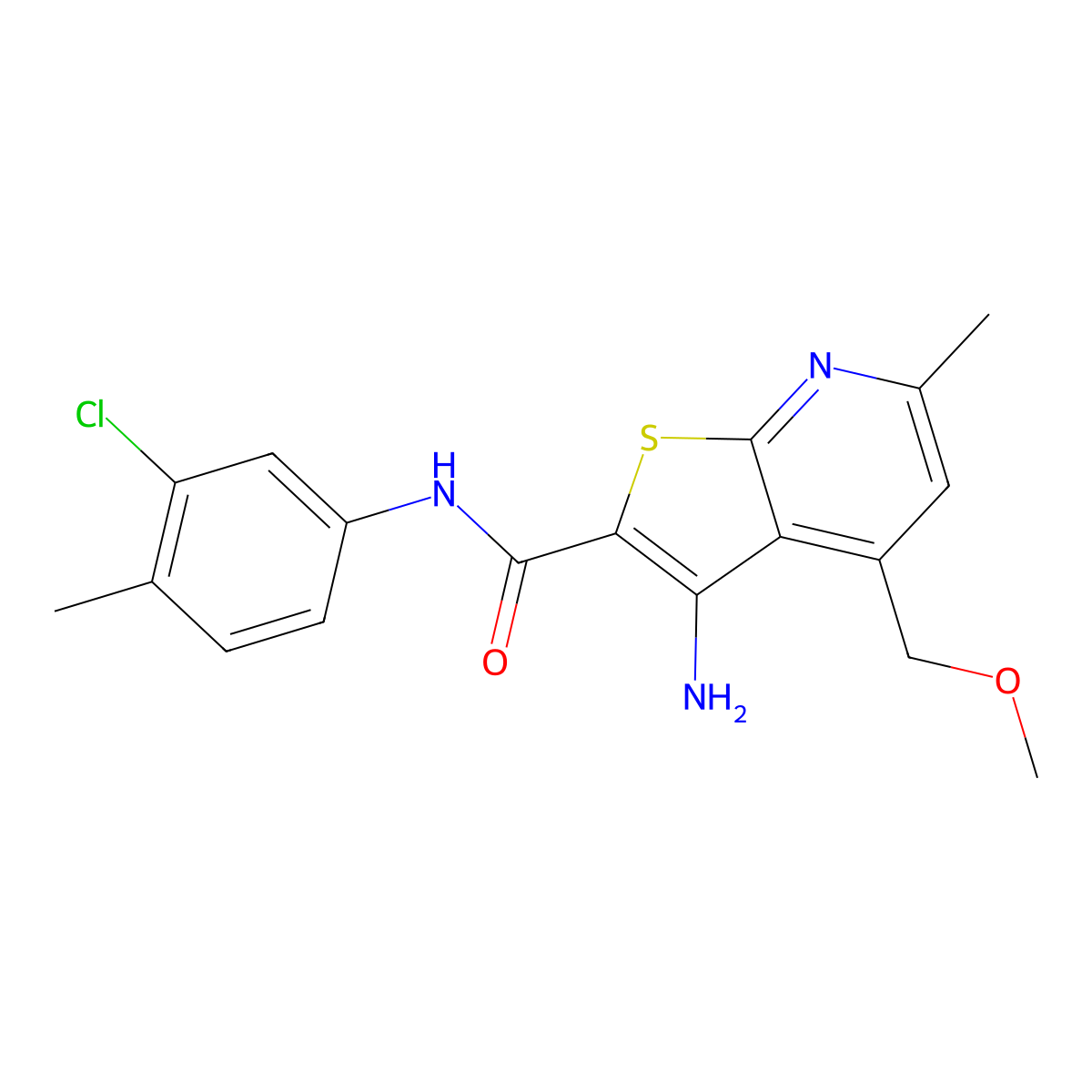 3-amino-N-(3-chloro-4-methylphenyl)-4-(methoxymethyl)-6-methylthieno[2,3-b]pyridine-2-carboxamide molecular structure, CAS 663202-86-6