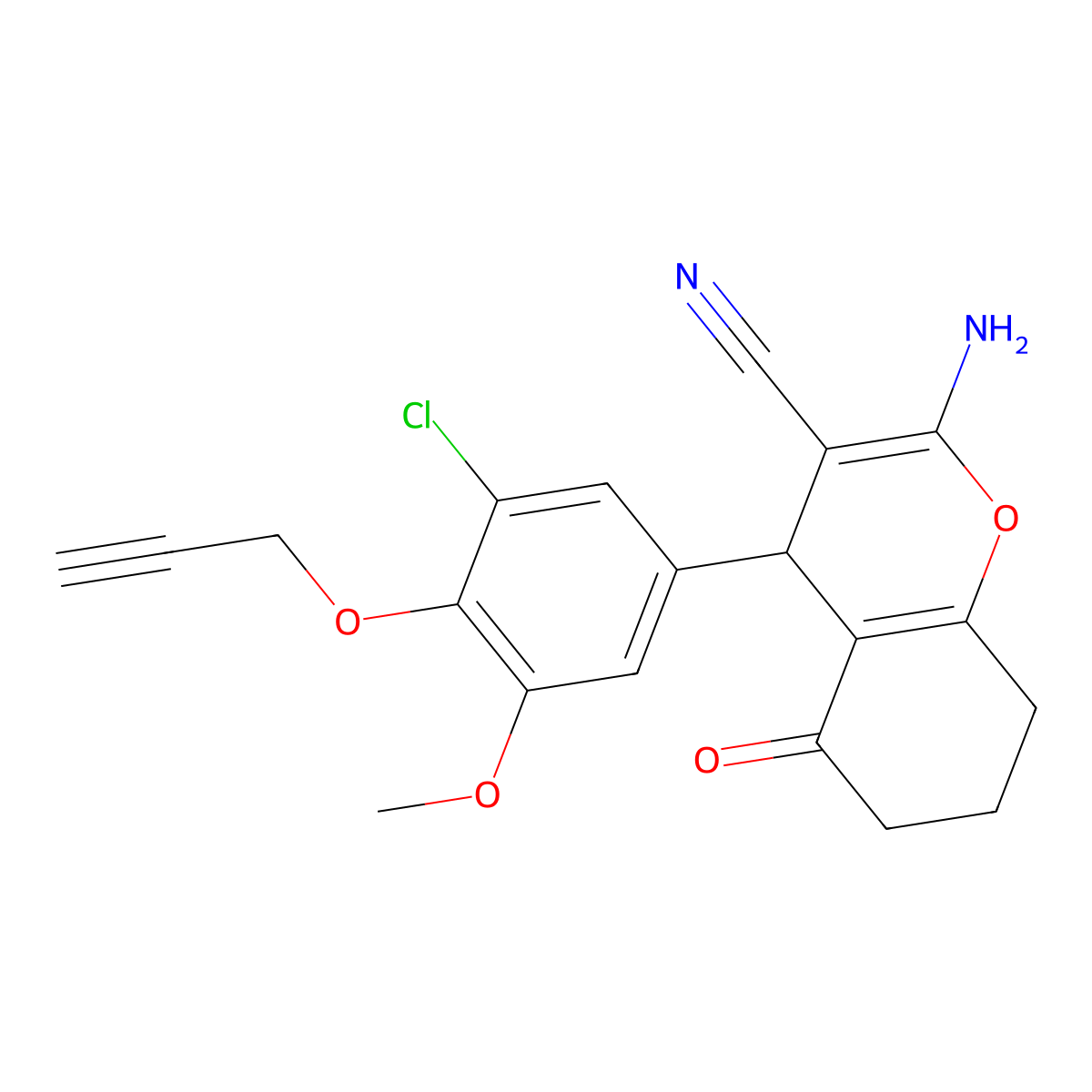 2-Amino-4-(3-chloro-5-methoxy-4-prop-2-ynoxyphenyl)-5-oxo-4,6,7,8-tetrahydrochromene-3-carbonitrile molecular structure, CAS 663203-33-6