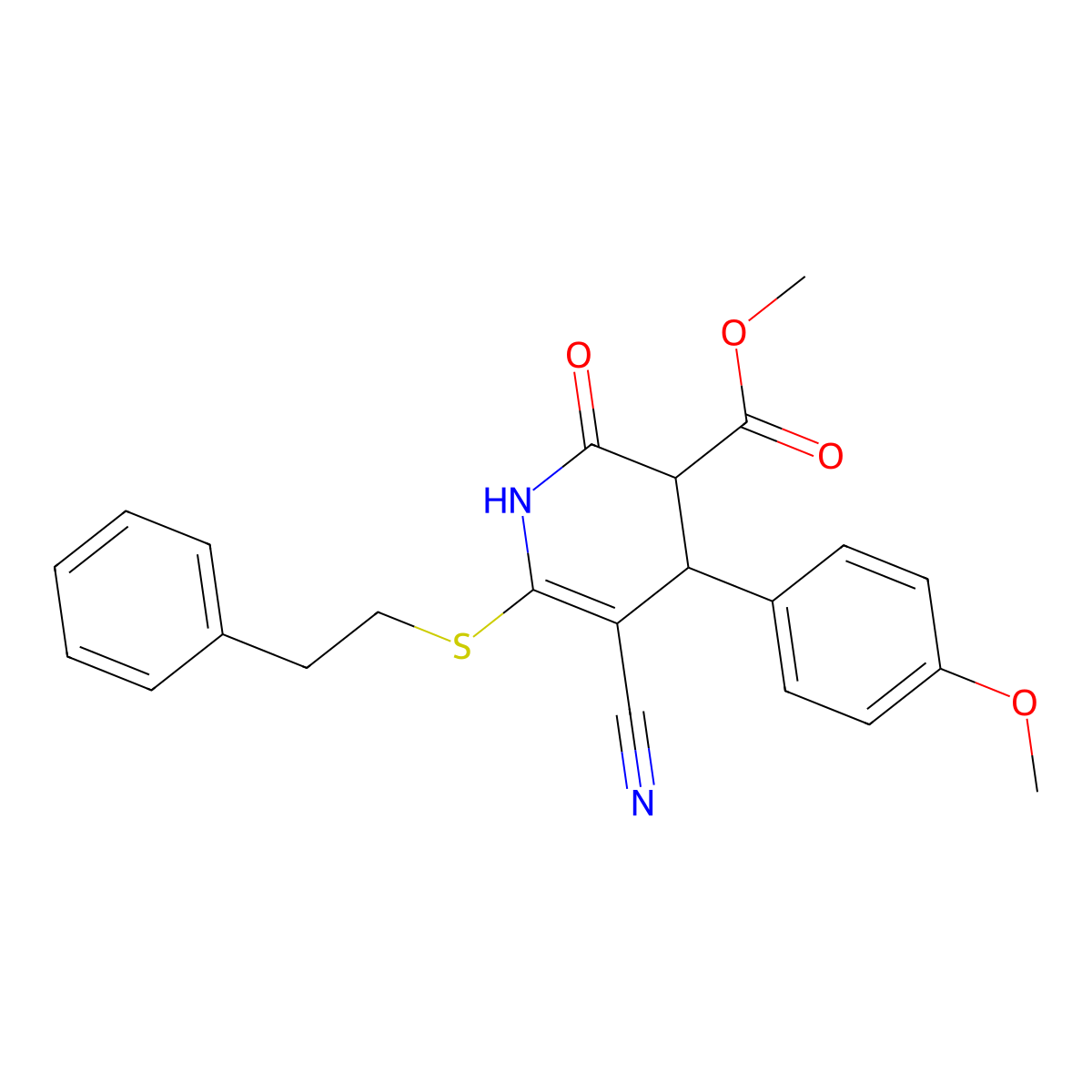 Methyl 5-cyano-4-(4-methoxyphenyl)-2-oxo-6-[(2-phenylethyl)sulfanyl]-1,2,3,4-tetrahydro-3-pyridinecarboxylate molecular structure, CAS 663203-70-1