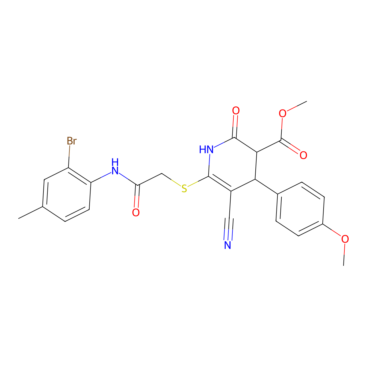 methyl 6-[2-(2-bromo-4-methylanilino)-2-oxoethyl]sulfanyl-5-cyano-4-(4-methoxyphenyl)-2-oxo-3,4-dihydro-1H-pyridine-3-carboxylate molecular structure, CAS 663203-71-2