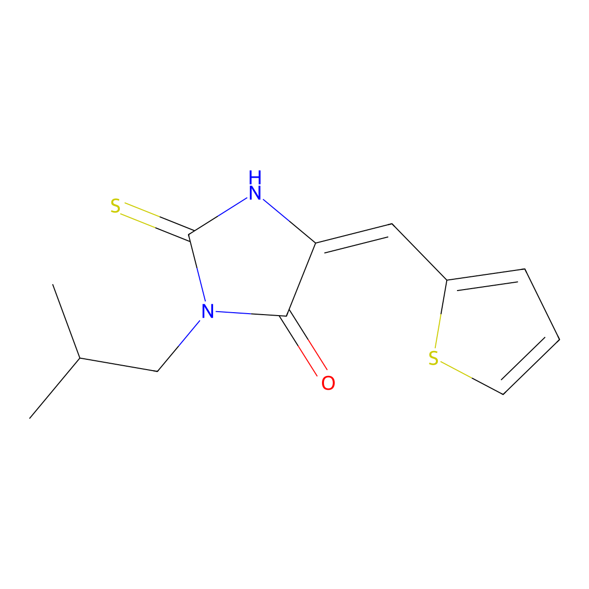 3-(2-Methylpropyl)-2-sulfanylidene-5-(thiophen-2-ylmethylidene)imidazolidin-4-one molecular structure, CAS 663203-91-6