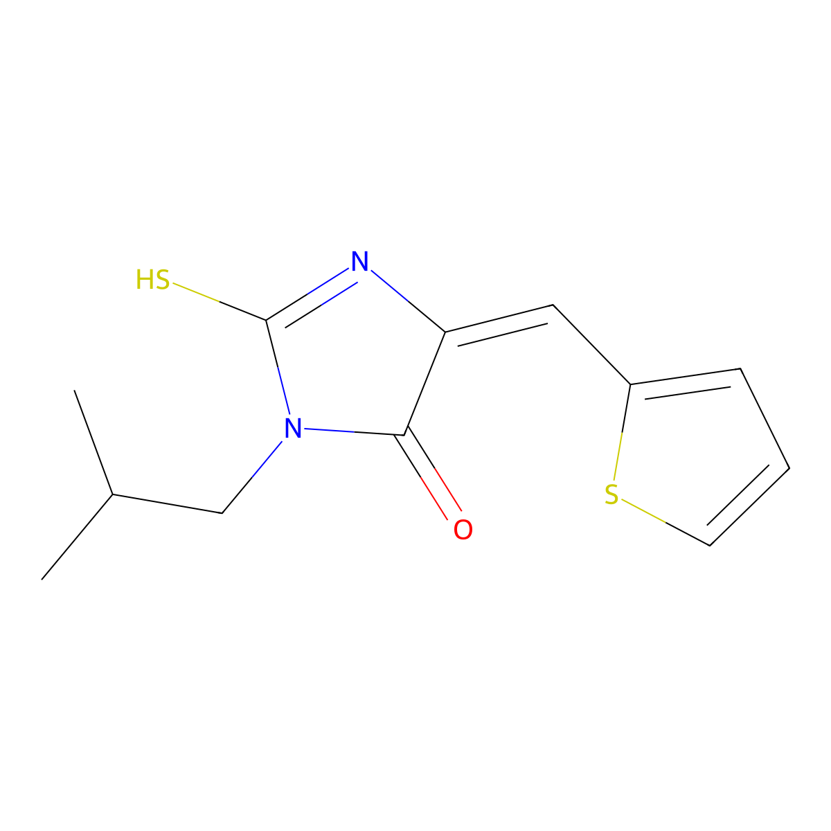 3-(2-Methylpropyl)-2-sulfanylidene-5-(thiophen-2-ylmethylidene)imidazolidin-4-one molecular structure, CAS 663203-91-6
