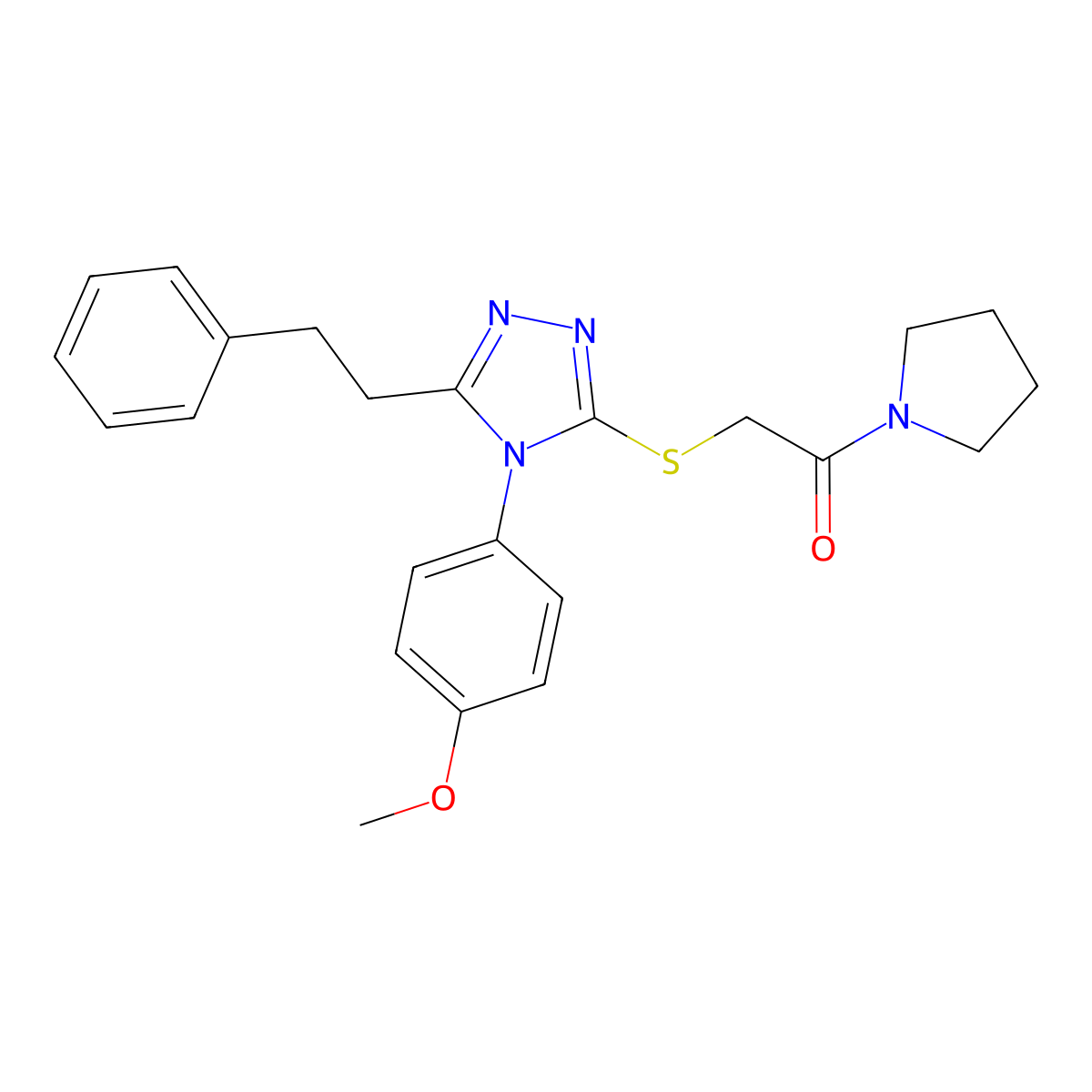 2-{[4-(4-methoxyphenyl)-5-(2-phenylethyl)-4H-1,2,4-triazol-3-yl]sulfanyl}-1-(pyrrolidin-1-yl)ethanone molecular structure, CAS 663204-14-6