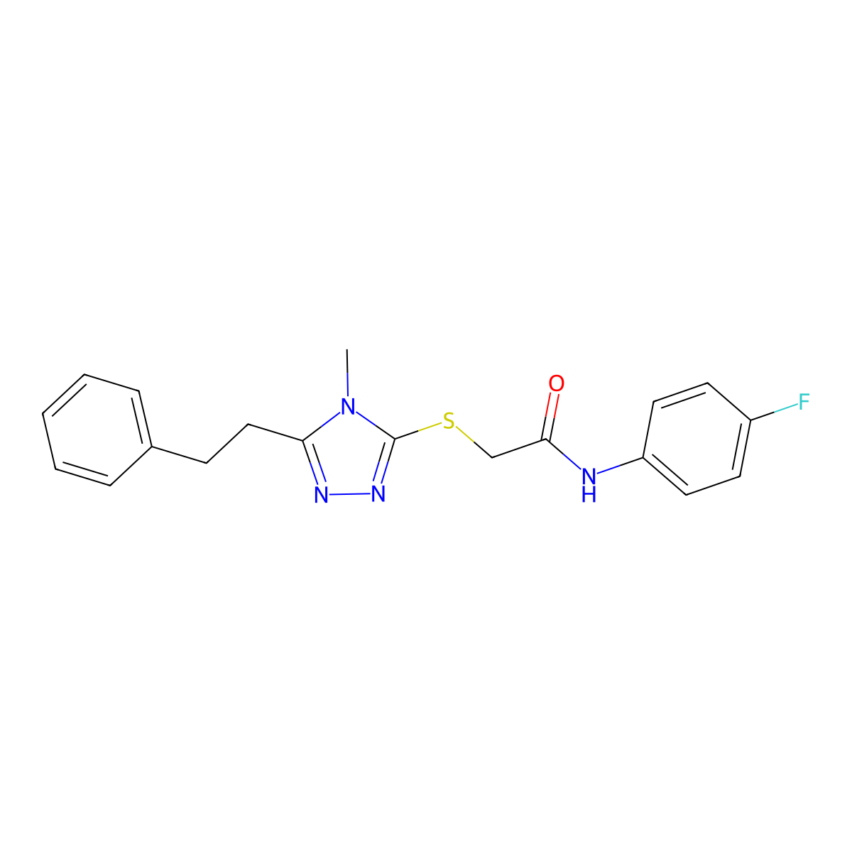 N-(4-fluorophenyl)-2-{[4-methyl-5-(2-phenylethyl)-4H-1,2,4-triazol-3-yl]sulfanyl}acetamide molecular structure, CAS 663204-17-9