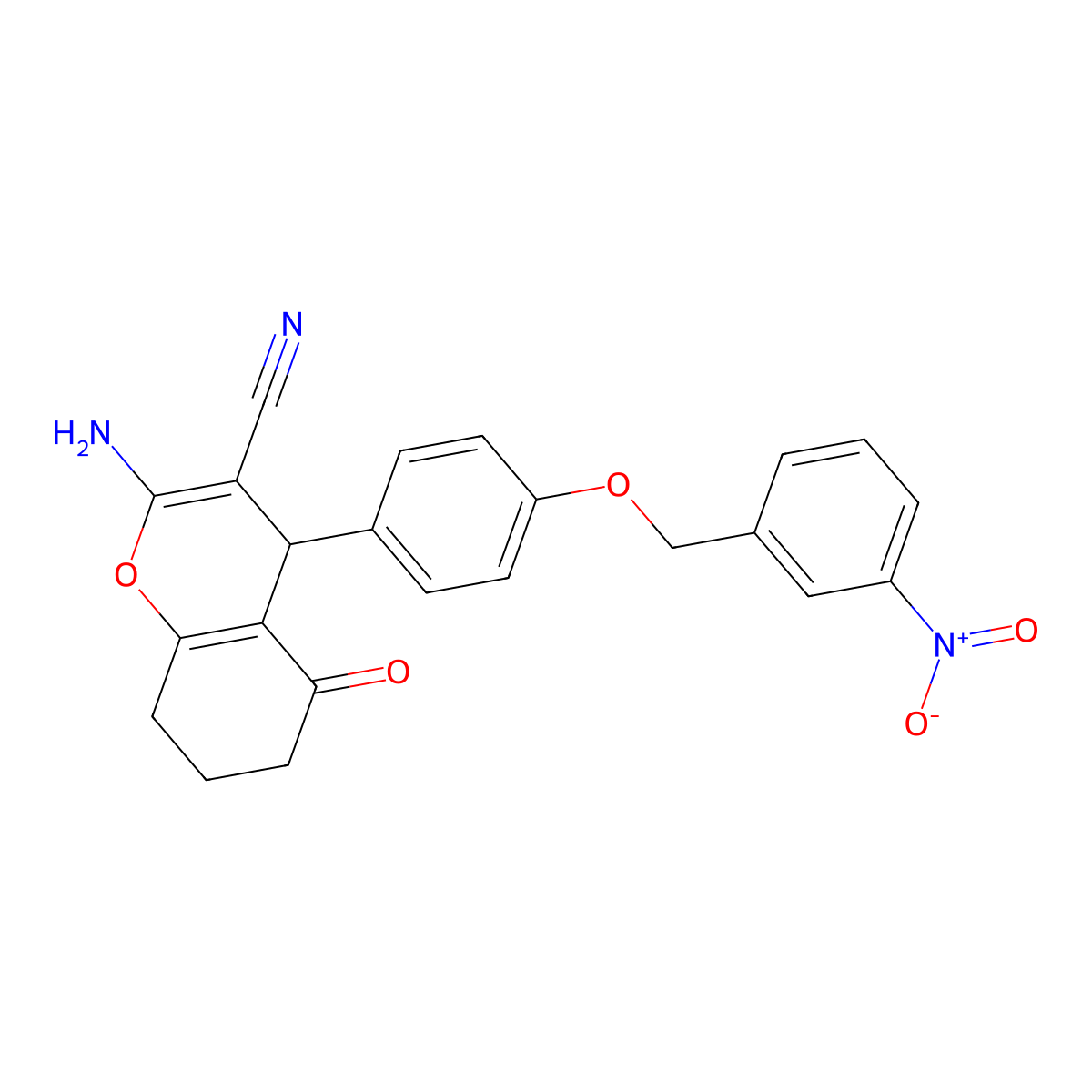 2-Amino-4-[4-[(3-nitrophenyl)methoxy]phenyl]-5-oxo-4,6,7,8-tetrahydrochromene-3-carbonitrile molecular structure, CAS 663204-60-2