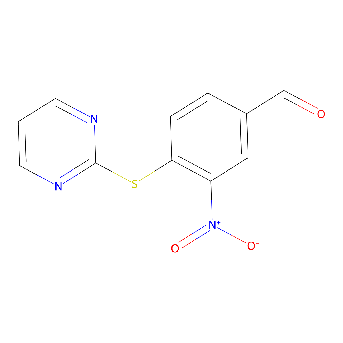 3-Nitro-4-(pyrimidin-2-ylsulfanyl)benzaldehyde molecular structure, CAS 663206-26-6
