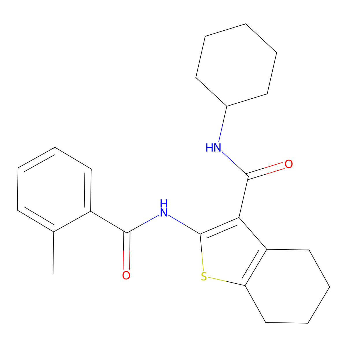 N-cyclohexyl-2-[(2-methylbenzoyl)amino]-4,5,6,7-tetrahydro-1-benzothiophene-3-carboxamide molecular structure, CAS 663206-46-0