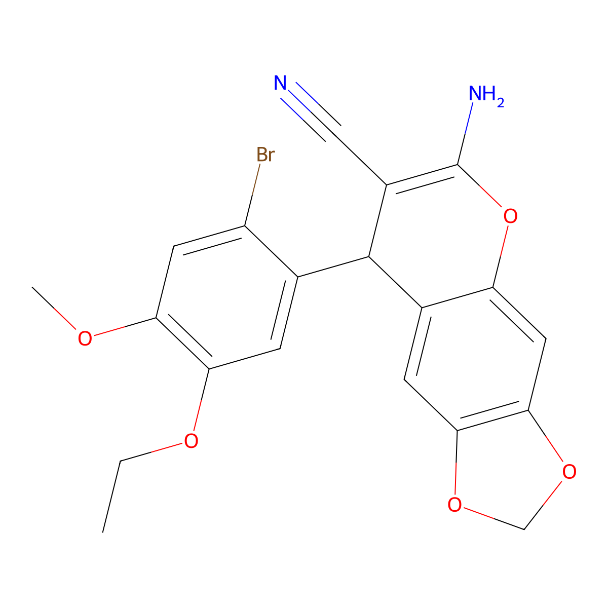 6-amino-8-(2-bromo-5-ethoxy-4-methoxyphenyl)-8H-[1,3]dioxolo[4,5-g]chromene-7-carbonitrile molecular structure, CAS 663207-37-2