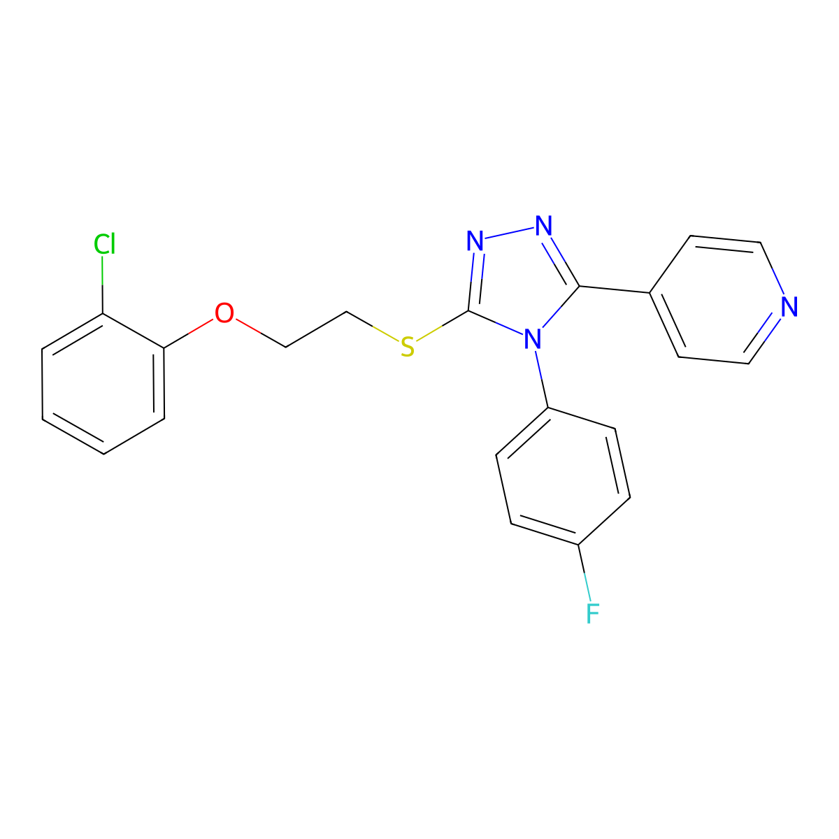 4-[5-[2-(2-Chlorophenoxy)ethylsulfanyl]-4-(4-fluorophenyl)-1,2,4-triazol-3-yl]pyridine molecular structure, CAS 663208-17-1