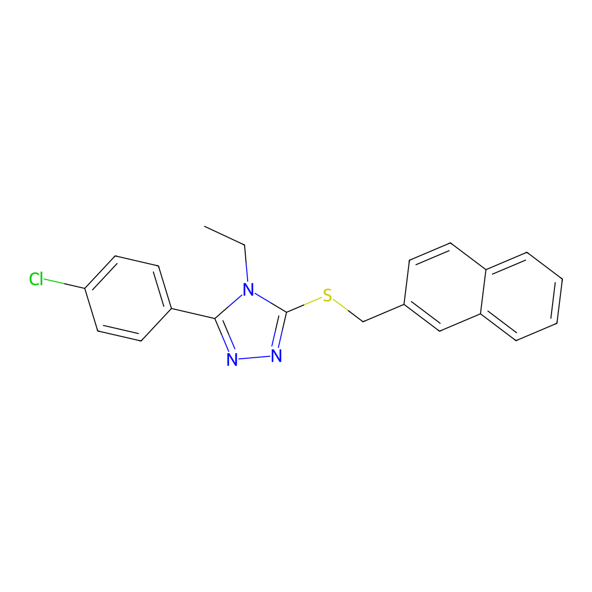 3-(4-Chlorophenyl)-4-ethyl-5-(naphthalen-2-ylmethylsulfanyl)-1,2,4-triazole molecular structure, CAS 663208-95-5