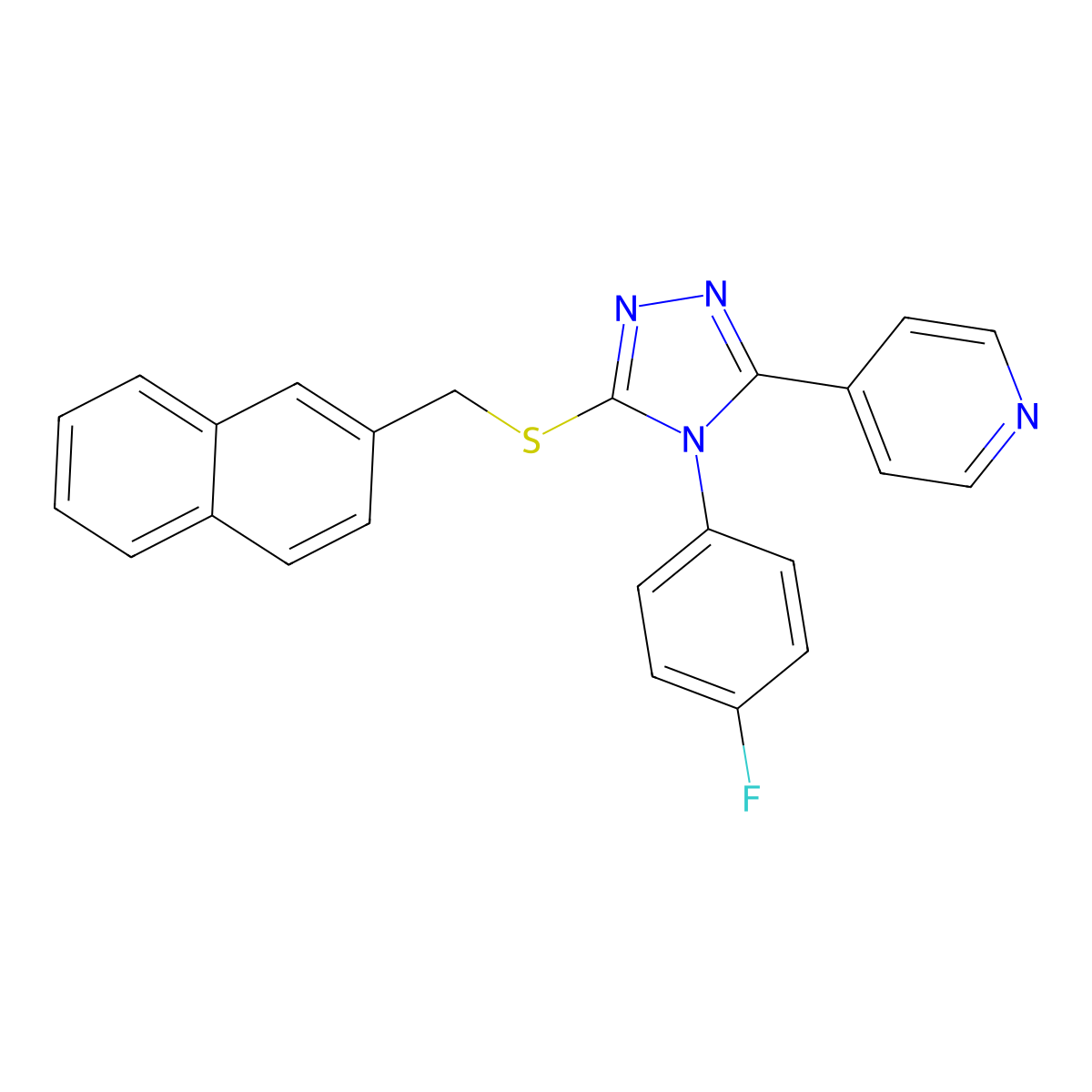 4-(4-fluorophenyl)-5-(4-pyridinyl)-4H-1,2,4-triazol-3-yl 2-naphthylmethyl sulfide molecular structure, CAS 663208-97-7