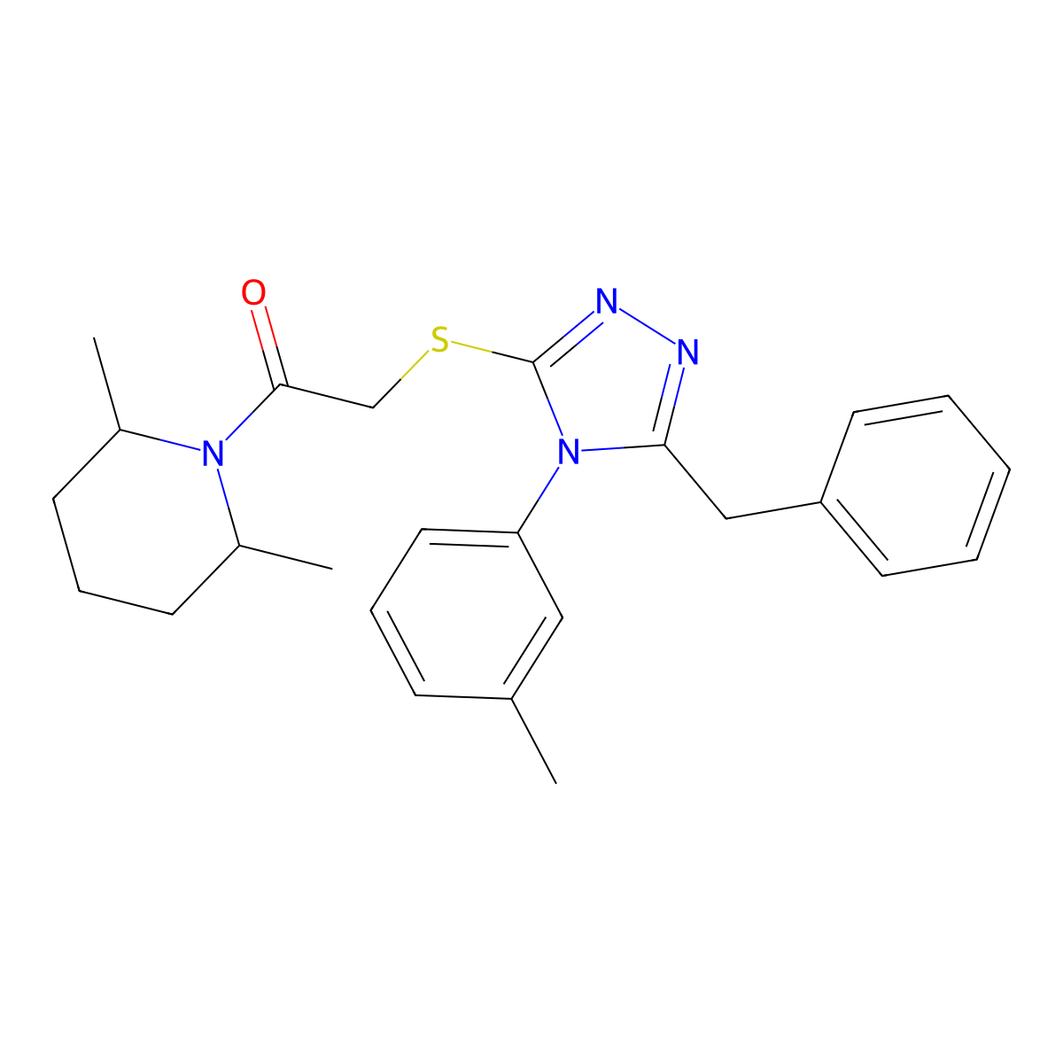 2-[[5-Benzyl-4-(3-methylphenyl)-1,2,4-triazol-3-yl]sulfanyl]-1-(2,6-dimethylpiperidin-1-yl)ethanone molecular structure, CAS 663209-39-0