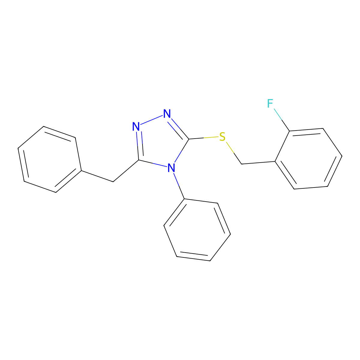 3-Benzyl-5-[(2-fluorophenyl)methylsulfanyl]-4-phenyl-1,2,4-triazole molecular structure, CAS 663209-96-9