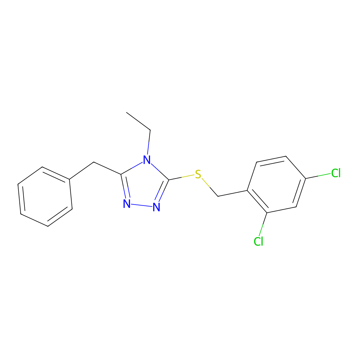 3-Benzyl-5-[(2,4-dichlorophenyl)methylsulfanyl]-4-ethyl-1,2,4-triazole molecular structure, CAS 663210-12-6