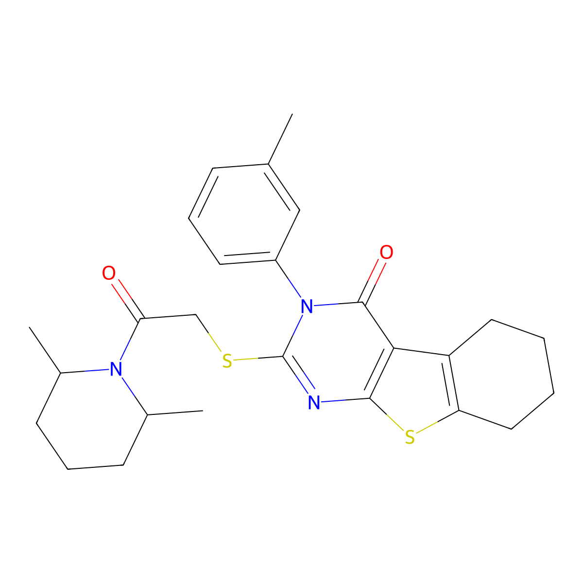 2-[2-(2,6-Dimethylpiperidin-1-yl)-2-oxoethyl]sulfanyl-3-(3-methylphenyl)-5,6,7,8-tetrahydro-[1]benzothiolo[2,3-d]pyrimidin-4-one molecular structure, CAS 663210-62-6
