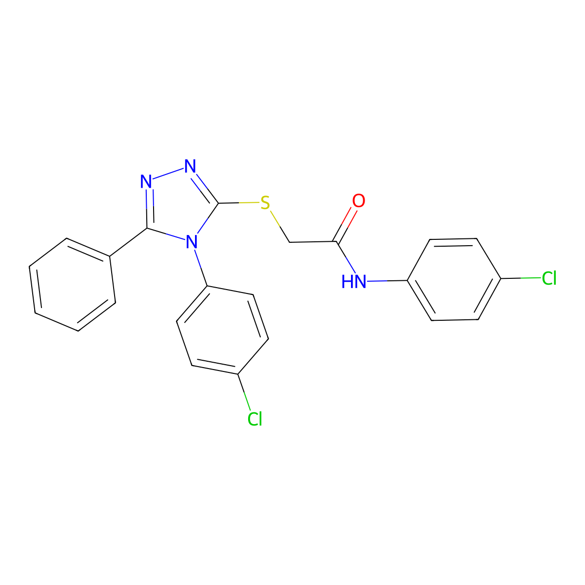 N-(4-chlorophenyl)-2-[[4-(4-chlorophenyl)-5-phenyl-1,2,4-triazol-3-yl]sulfanyl]acetamide molecular structure, CAS 663210-81-9