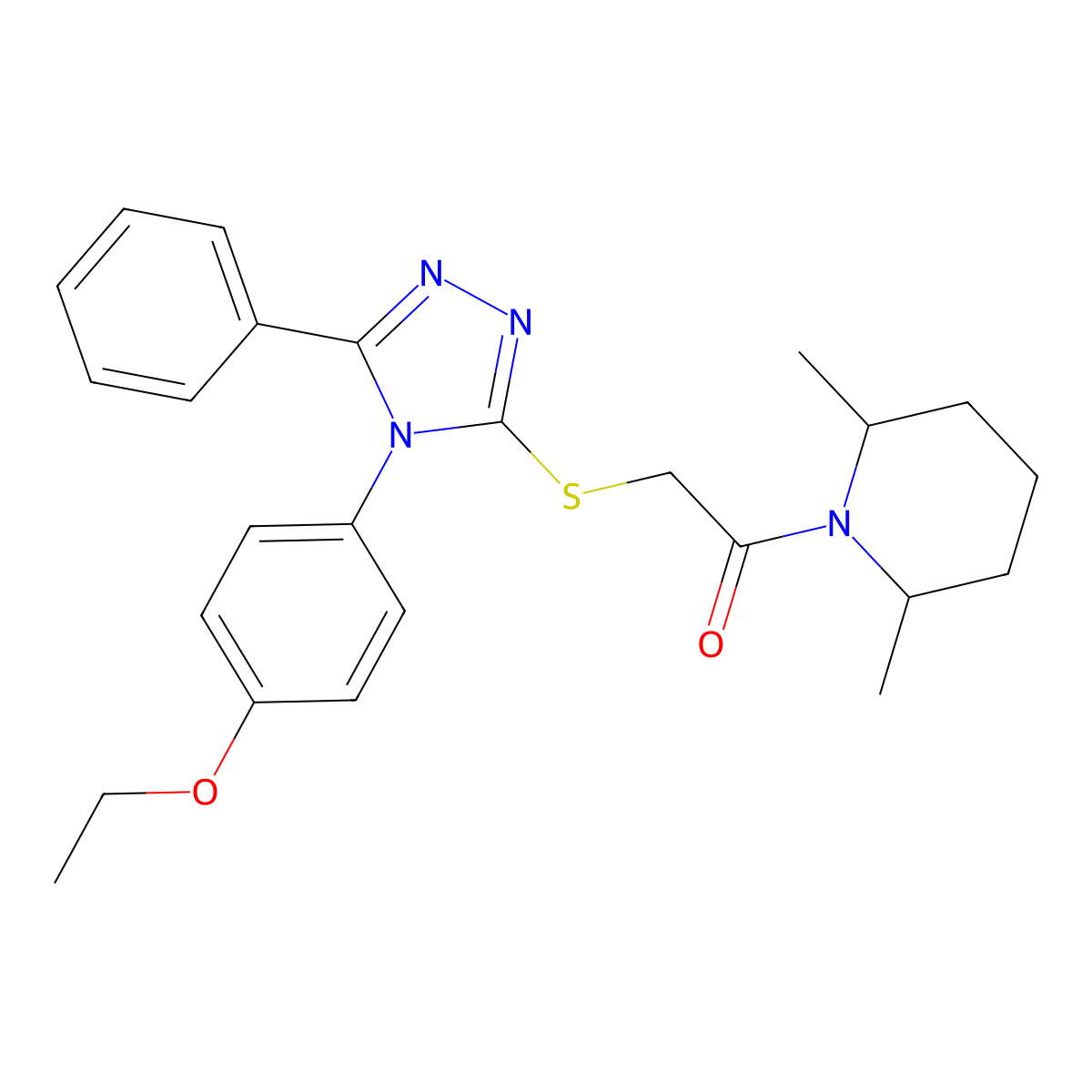 1-(2,6-Dimethylpiperidin-1-yl)-2-[[4-(4-ethoxyphenyl)-5-phenyl-1,2,4-triazol-3-yl]sulfanyl]ethanone molecular structure, CAS 663211-23-2