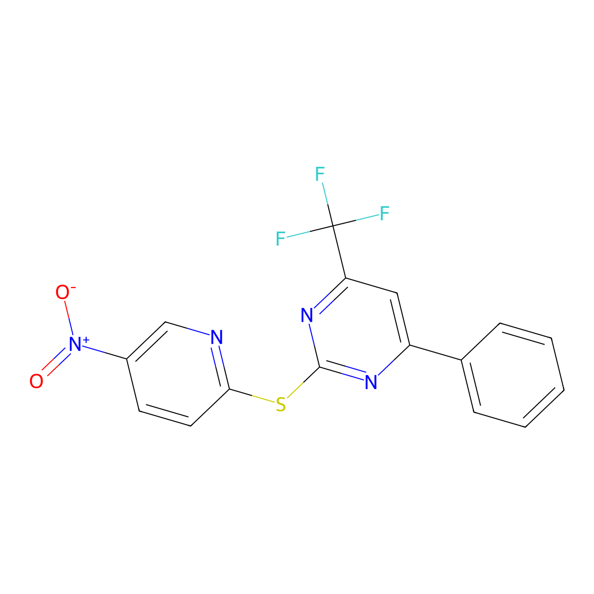2-(5-Nitropyridin-2-yl)sulfanyl-4-phenyl-6-(trifluoromethyl)pyrimidine molecular structure, CAS 663211-48-1
