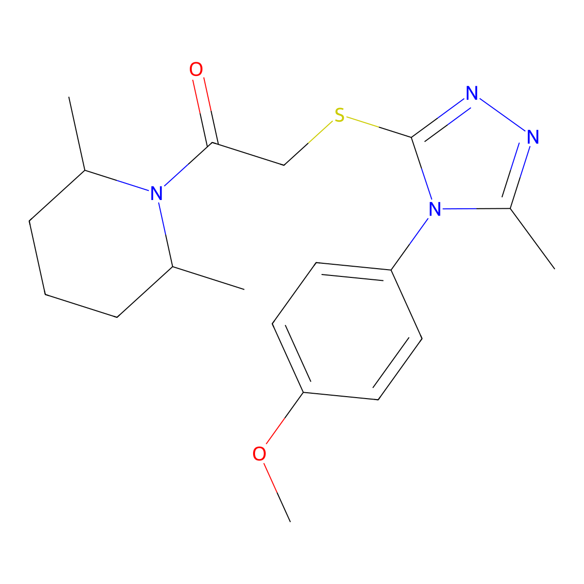 1-({[4-(4-methoxyphenyl)-5-methyl-4H-1,2,4-triazol-3-yl]thio}acetyl)-2,6-dimethylpiperidine molecular structure, CAS 663211-57-2