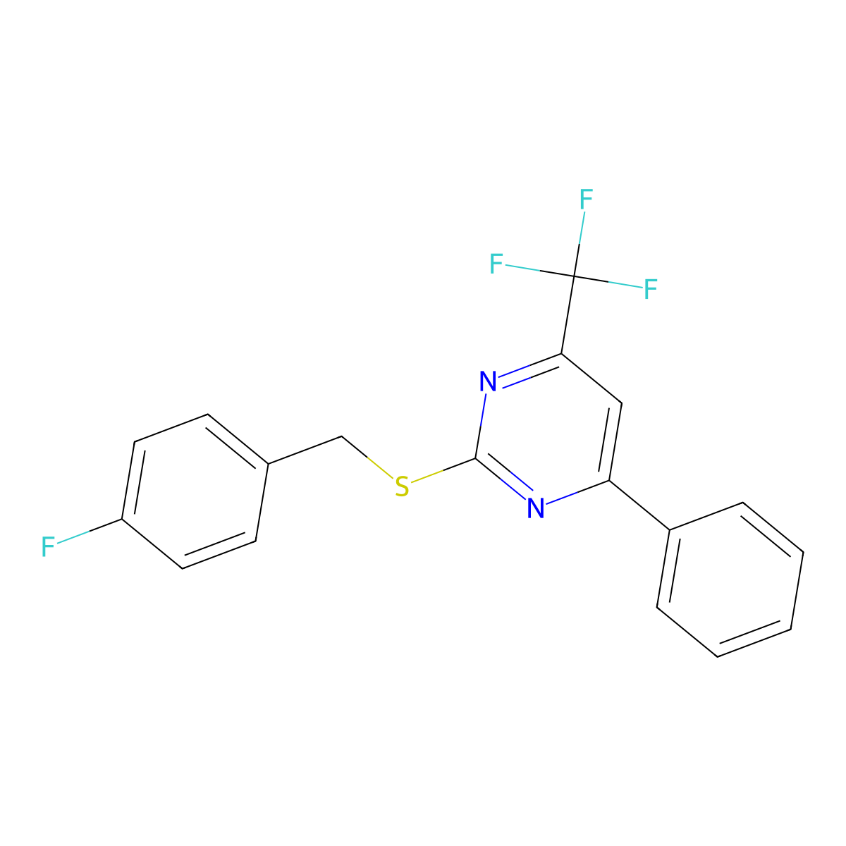 2-[(4-Fluorophenyl)methylsulfanyl]-4-phenyl-6-(trifluoromethyl)pyrimidine molecular structure, CAS 663211-64-1