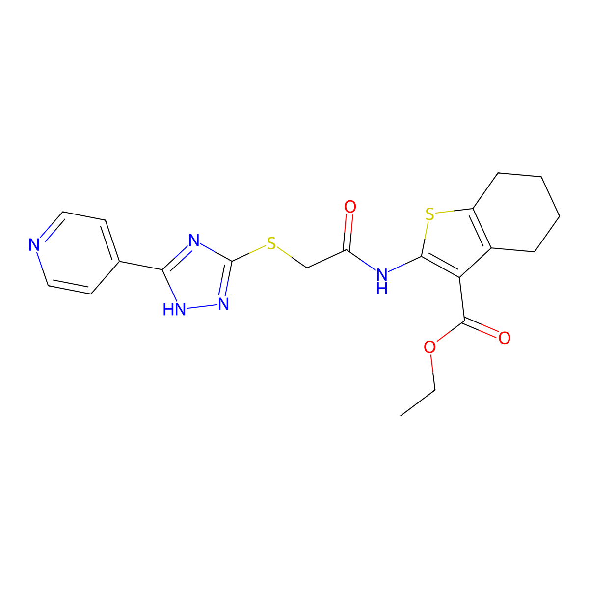 ethyl 2-[[2-[(5-pyridin-4-yl-1H-1,2,4-triazol-3-yl)sulfanyl]acetyl]amino]-4,5,6,7-tetrahydro-1-benzothiophene-3-carboxylate molecular structure, CAS 663211-82-3