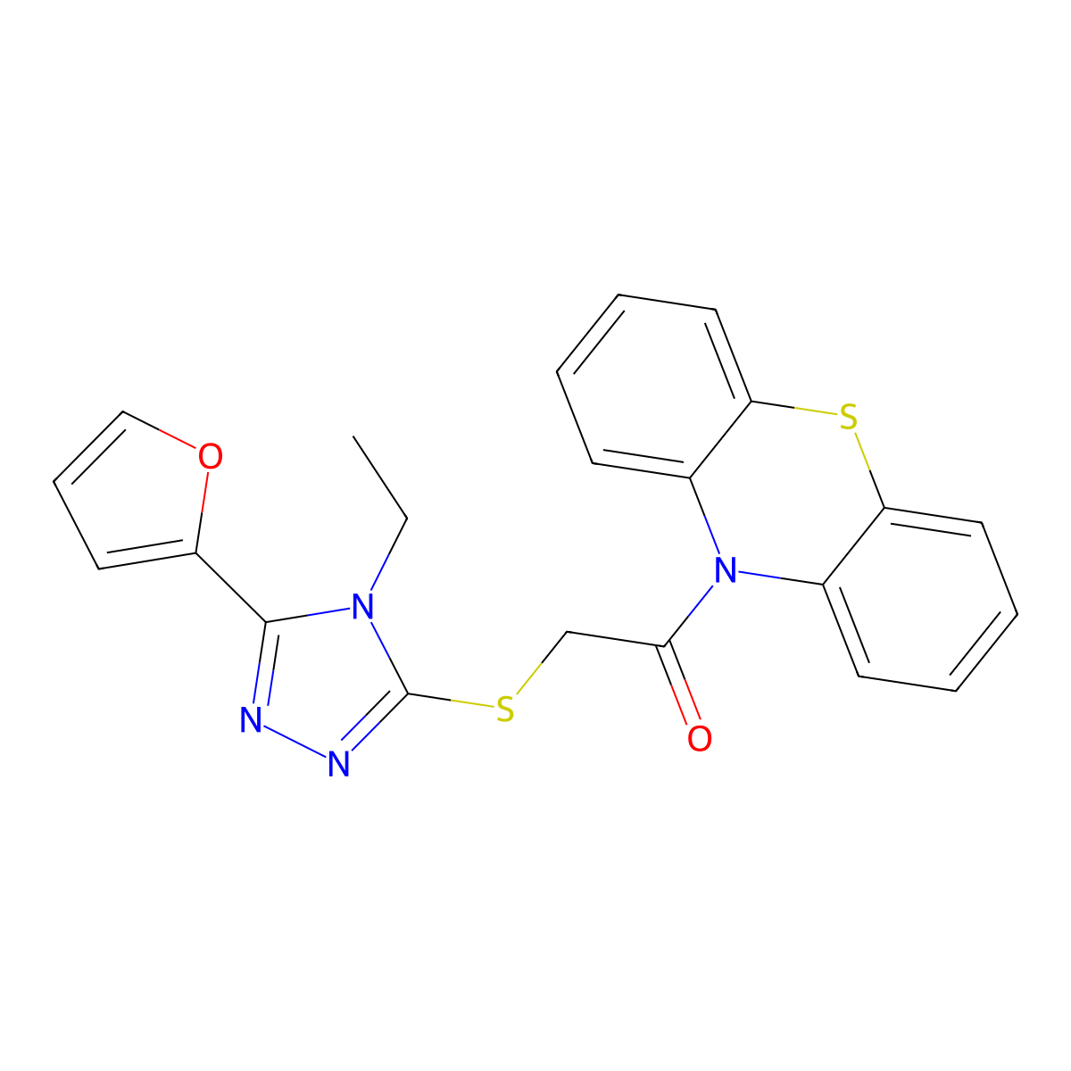 10-(((4-ethyl-5-(2-furyl)-4H-1,2,4-triazol-3-yl)thio)acetyl)-10H-phenothiazine molecular structure, CAS 663212-40-6