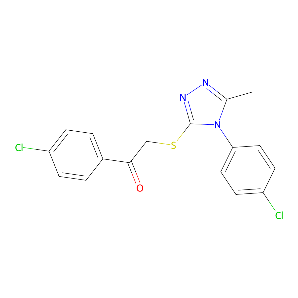 1-(4-Chlorophenyl)-2-[[4-(4-chlorophenyl)-5-methyl-1,2,4-triazol-3-yl]sulfanyl]ethanone molecular structure, CAS 663212-58-6