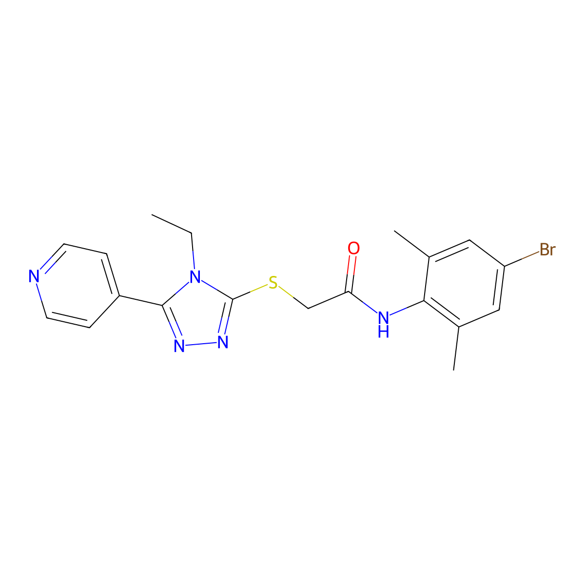 N-(4-bromo-2,6-dimethylphenyl)-2-[(4-ethyl-5-pyridin-4-yl-1,2,4-triazol-3-yl)sulfanyl]acetamide molecular structure, CAS 663212-97-3