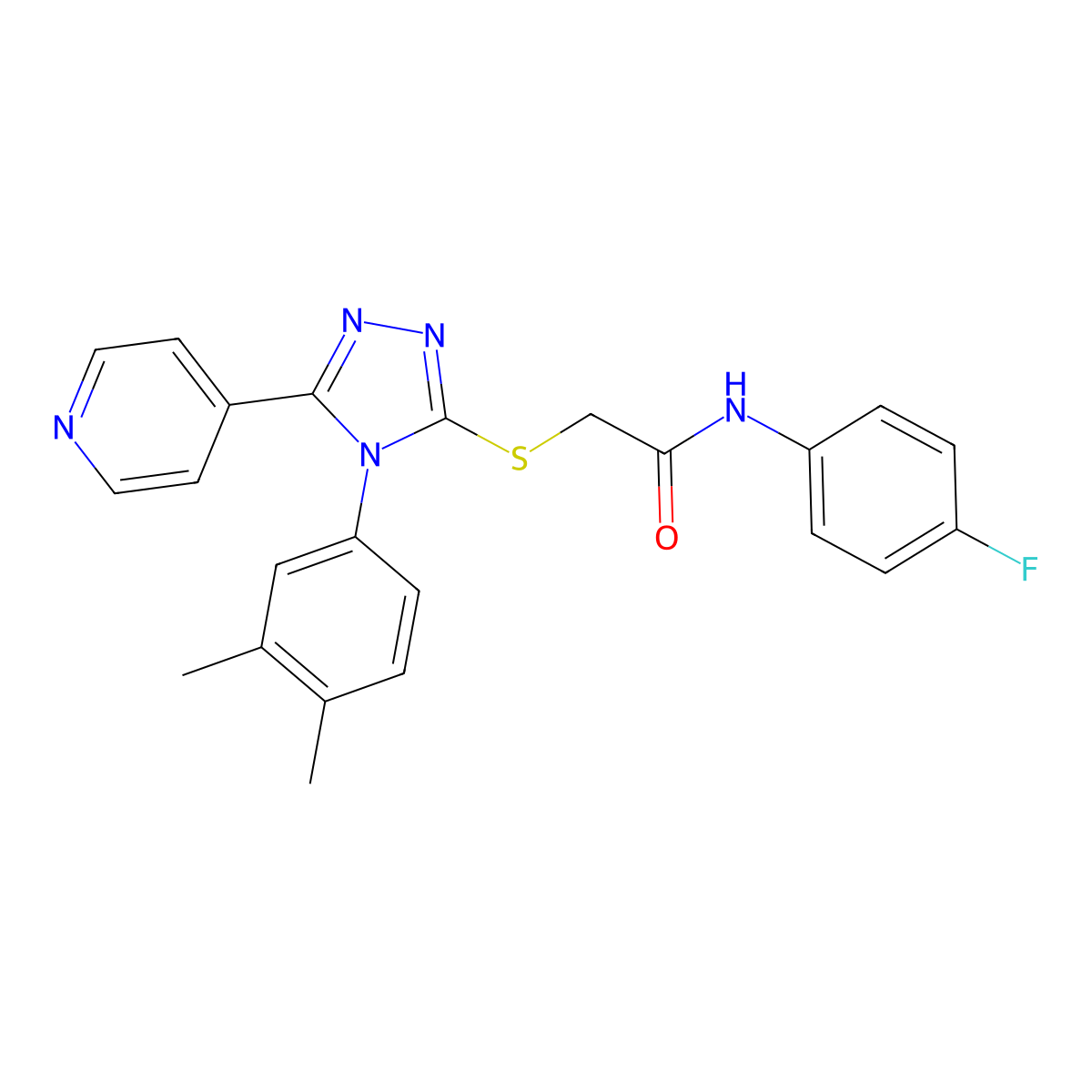 2-[[4-(3,4-dimethylphenyl)-5-pyridin-4-yl-1,2,4-triazol-3-yl]sulfanyl]-N-(4-fluorophenyl)acetamide molecular structure, CAS 663213-09-0