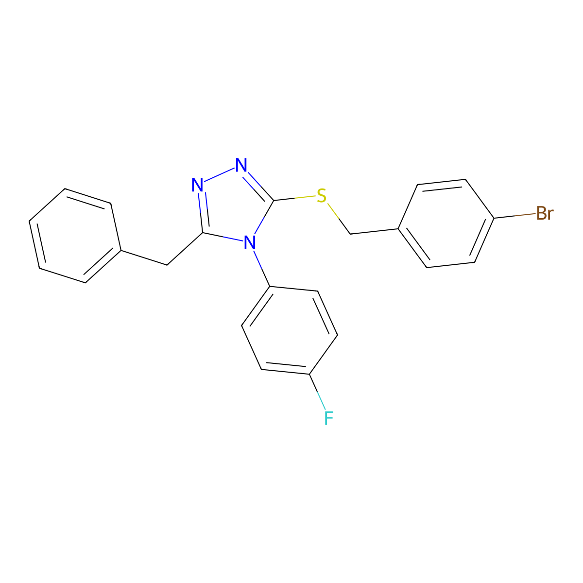 3-Benzyl-5-[(4-bromophenyl)methylsulfanyl]-4-(4-fluorophenyl)-1,2,4-triazole molecular structure, CAS 663213-21-6