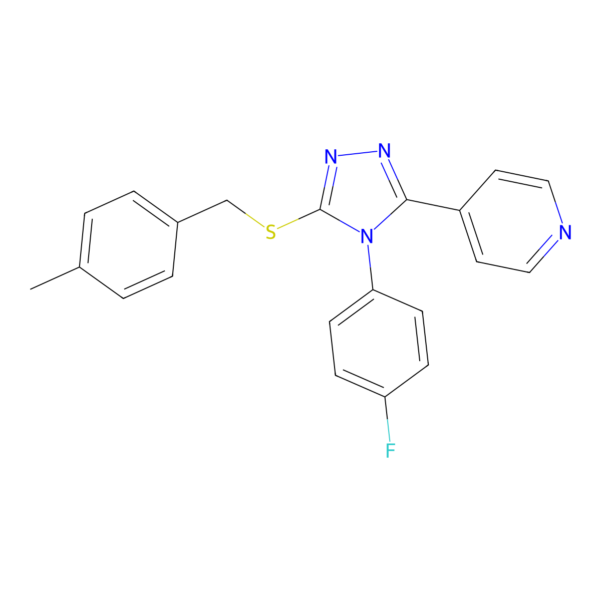 4-[4-(4-Fluorophenyl)-5-[(4-methylphenyl)methylsulfanyl]-1,2,4-triazol-3-yl]pyridine molecular structure, CAS 663213-30-7
