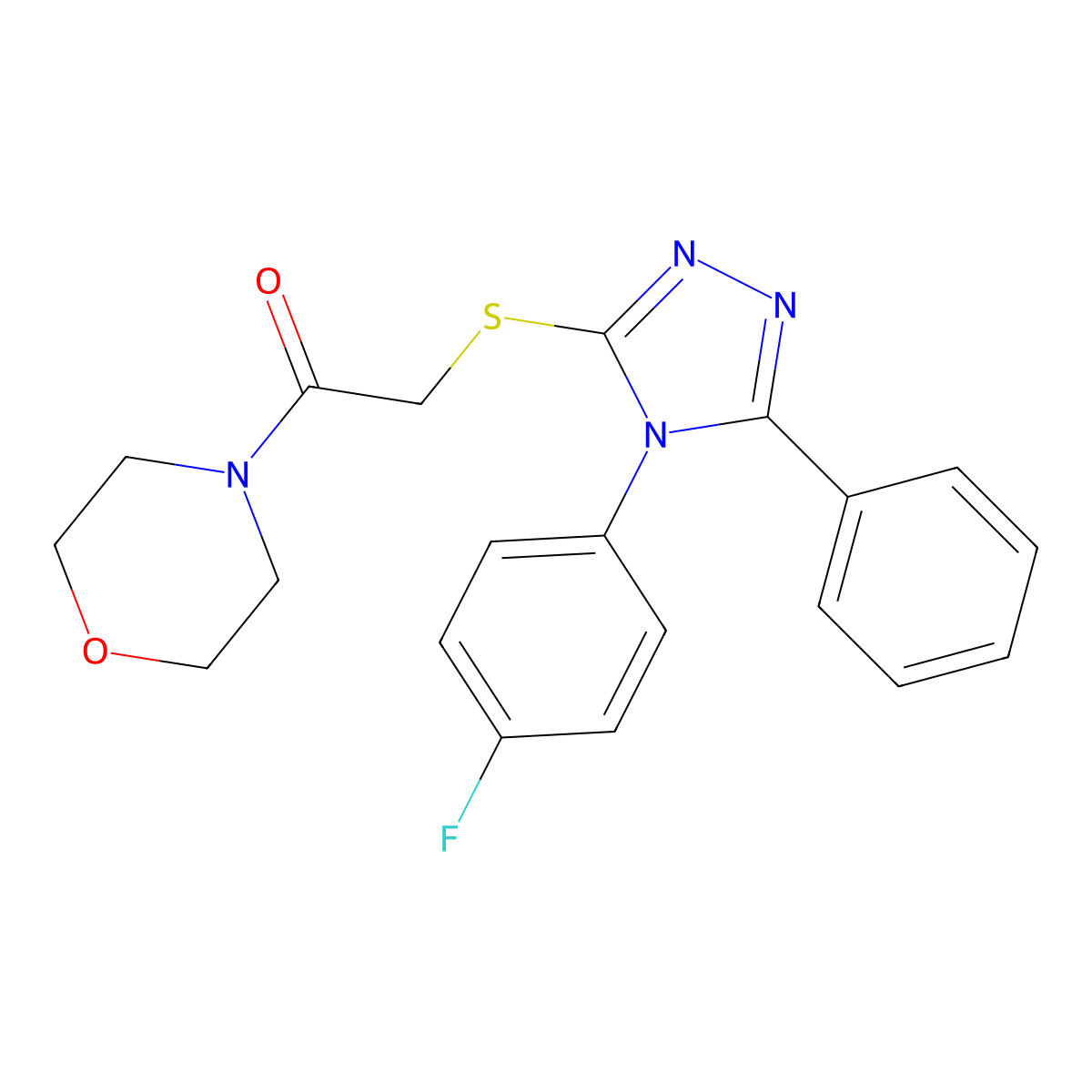 2-[[4-(4-Fluorophenyl)-5-phenyl-1,2,4-triazol-3-yl]sulfanyl]-1-morpholin-4-ylethanone molecular structure, CAS 663213-32-9