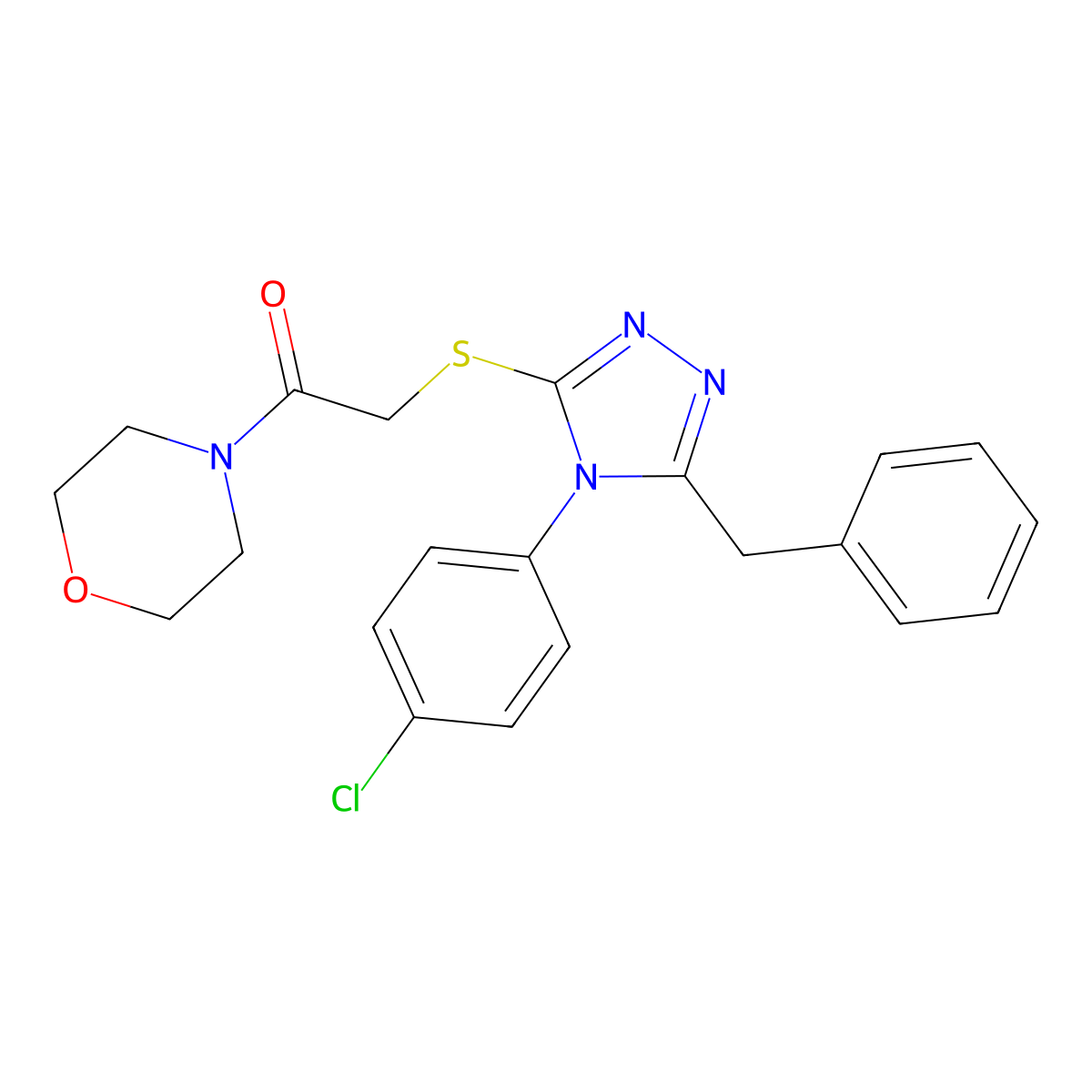 4-({[5-benzyl-4-(4-chlorophenyl)-4H-1,2,4-triazol-3-yl]thio}acetyl)morpholine molecular structure, CAS 663213-36-3