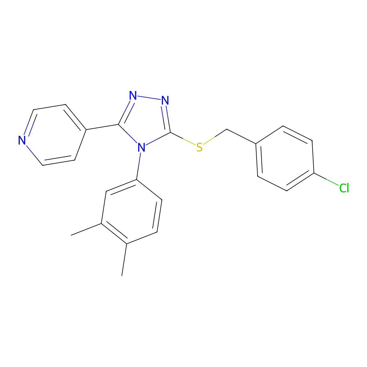 4-[5-[(4-Chlorophenyl)methylsulfanyl]-4-(3,4-dimethylphenyl)-1,2,4-triazol-3-yl]pyridine molecular structure, CAS 663213-37-4