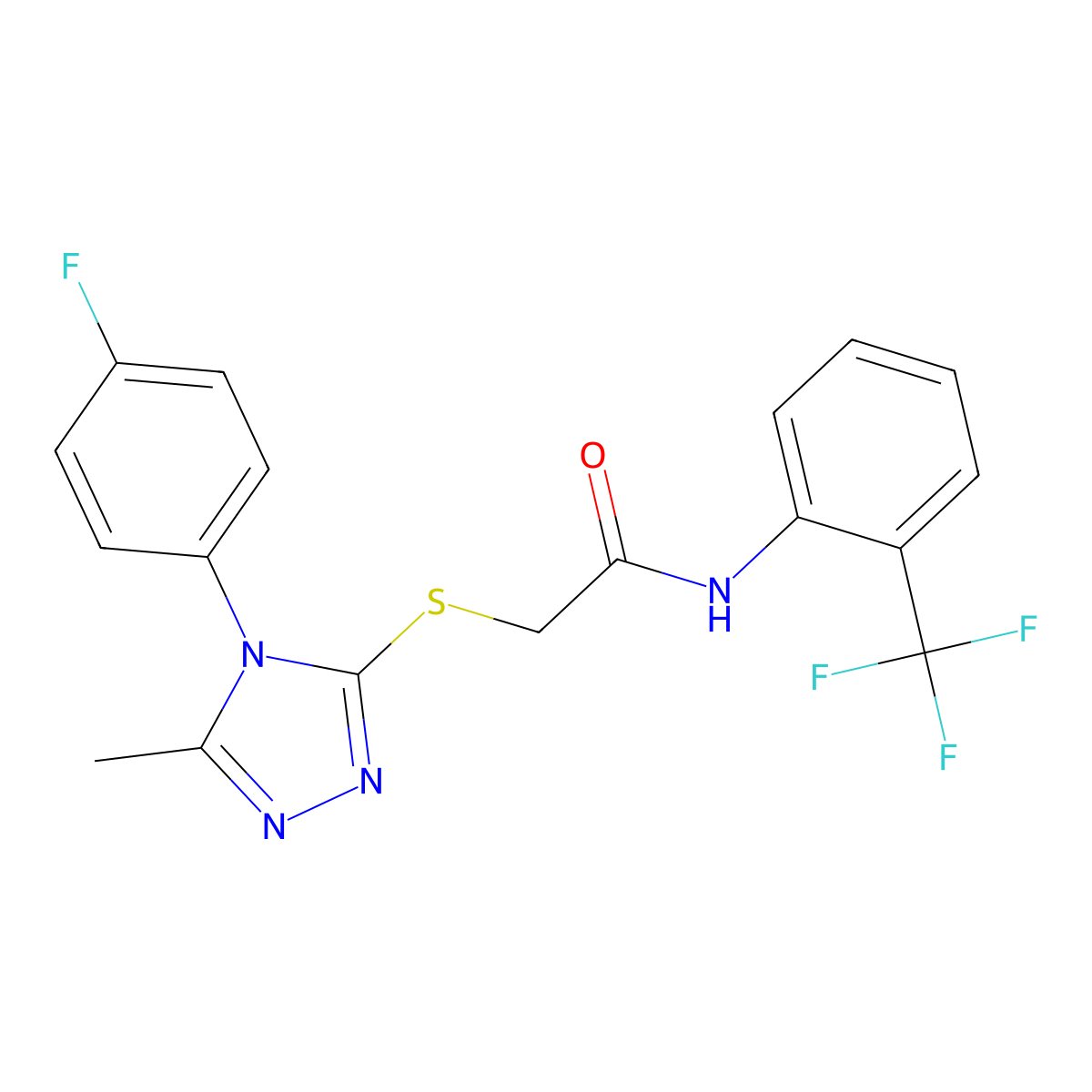 2-[[4-(4-fluorophenyl)-5-methyl-1,2,4-triazol-3-yl]sulfanyl]-N-[2-(trifluoromethyl)phenyl]acetamide molecular structure, CAS 663213-43-2