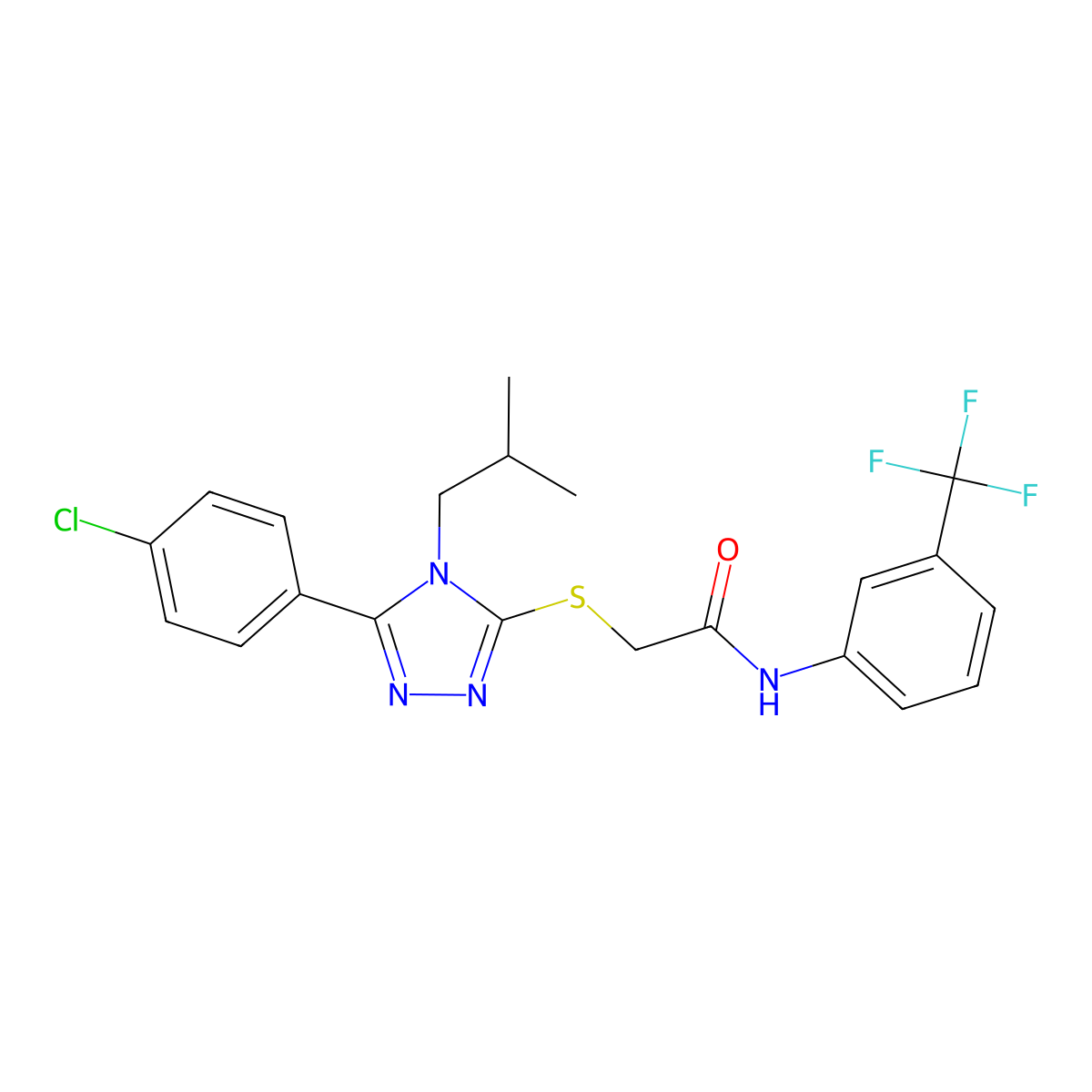 2-[[5-(4-chlorophenyl)-4-(2-methylpropyl)-1,2,4-triazol-3-yl]sulfanyl]-N-[3-(trifluoromethyl)phenyl]acetamide molecular structure, CAS 663213-44-3